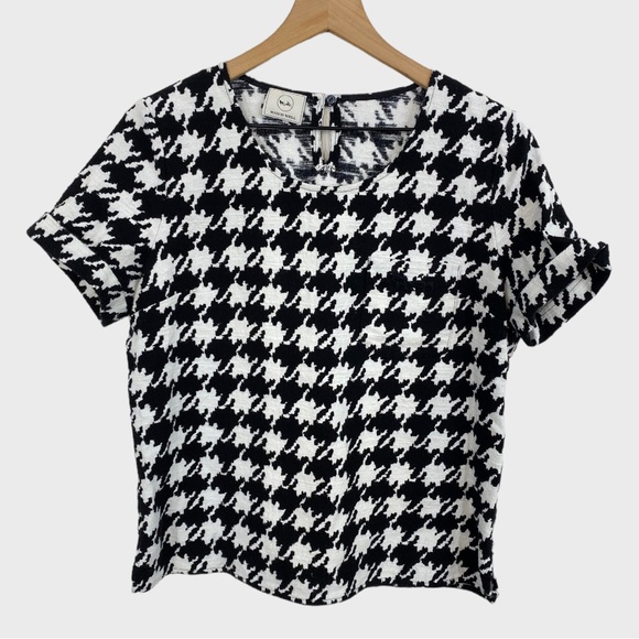 Maison Weill Black and White Houndstooth Embroidered Logo Short Sleeve Top 12 - Picture 8 of 8